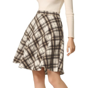 image:imageAllegra K Womens Plaids Vintage Tartan Elastic Waist Knee Length ALine SkirtKhaki