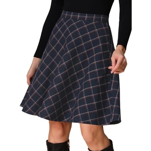 image:imageAllegra K Womens Plaids Vintage Tartan Elastic Waist Knee Length ALine SkirtNavy Blue