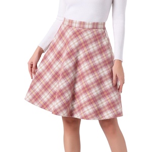 image:imageAllegra K Womens Plaids Vintage Tartan Elastic Waist Knee Length ALine SkirtPink Beige