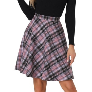image:imageAllegra K Womens Plaids Vintage Tartan Elastic Waist Knee Length ALine SkirtPurple Black