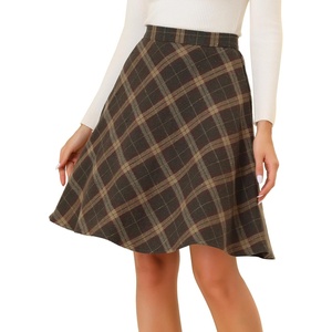 image:imageAllegra K Womens Plaids Vintage Tartan Elastic Waist Knee Length ALine SkirtSeal Brown