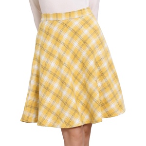 image:imageAllegra K Womens Plaids Vintage Tartan Elastic Waist Knee Length ALine SkirtYellow