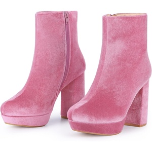 image:imageAllegra K Womens Platform Block Heels Faux Velvet Ankle Boots  Faux Velvet Round Toe Side Zipper Heel 43 Inches Party Halloween days Christmas Days Dating EveningPink