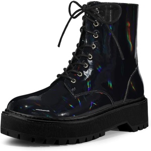 image:imageAllegra K Womens Platform Combat Boots Flat Heels  Colorful Round Toe Side Zipper Heel 1 79 Inches Party Halloween days Christmas Days Dating EveningBlack