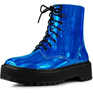 image:imageAllegra K Womens Platform Combat Boots Flat Heels  Colorful Round Toe Side Zipper Heel 1 79 Inches Party Halloween days Christmas Days Dating EveningBlue