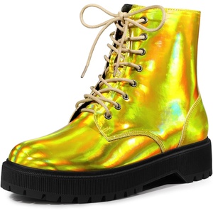 image:imageAllegra K Womens Platform Combat Boots Flat Heels  Colorful Round Toe Side Zipper Heel 1 79 Inches Party Halloween days Christmas Days Dating EveningGold Yellow