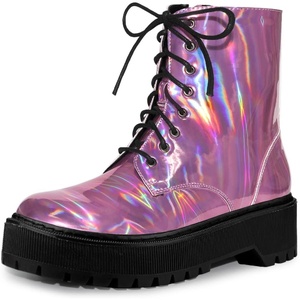 image:imageAllegra K Womens Platform Combat Boots Flat Heels  Colorful Round Toe Side Zipper Heel 1 79 Inches Party Halloween days Christmas Days Dating EveningPink