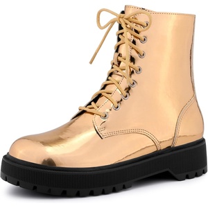image:imageAllegra K Womens Platform Combat Boots Flat Heels  Colorful Round Toe Side Zipper Heel 1 79 Inches Party Halloween days Christmas Days Dating EveningRose Gold
