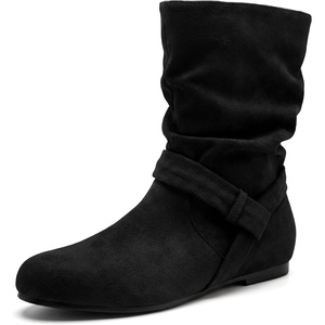image:imageAllegra K Womens Slouch Boots Wide Calf Booties Pull on Low Heel Flats Mid Calf BootBlack