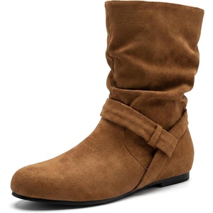 image:imageAllegra K Womens Slouch Boots Wide Calf Booties Pull on Low Heel Flats Mid Calf BootBrown