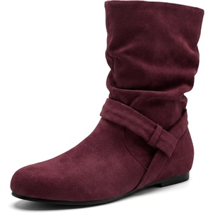 image:imageAllegra K Womens Slouch Boots Wide Calf Booties Pull on Low Heel Flats Mid Calf BootBurgundy