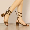 image:imageAllegra K Womens Block Heel Lace Up Sandals  2 38 inches Heel Flower PrintedComfortable Faux Suede perfect for Evening Party Wedding Date NightLeopard Print