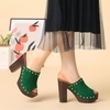 image:imageAllegra K Womens Block Heel Platform Sandals  4 57 inches Heel Slides Slingback Comfortable Faux Suede perfect for Evening Party Wedding Date NightGreen