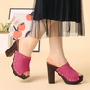image:imageAllegra K Womens Block Heel Platform Sandals  4 57 inches Heel Slides Slingback Comfortable Faux Suede perfect for Evening Party Wedding Date NightHot Pink