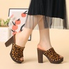 image:imageAllegra K Womens Block Heel Platform Sandals  4 57 inches Heel Slides Slingback Comfortable Faux Suede perfect for Evening Party Wedding Date NightLeopard