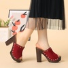 image:imageAllegra K Womens Block Heel Platform Sandals  4 57 inches Heel Slides Slingback Comfortable Faux Suede perfect for Evening Party Wedding Date NightRed