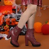 image:imageAllegra K Womens Platform Ankle Boots Lace Up Block Heels Combat Boots  Lace Up Buckle Zipper Heel 3 78 Inches Party Halloween days Christmas Days Dating EveningBurgundy