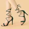 image:imageAllegra K Womens Stiletto Heel Laceup Sandals  3 34 inches Heel Open Toe Comfortable Faux Suede perfect for Evening Party Wedding Date NightGreen