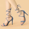 image:imageAllegra K Womens Stiletto Heel Laceup Sandals  3 34 inches Heel Open Toe Comfortable Faux Suede perfect for Evening Party Wedding Date NightHaze Blue