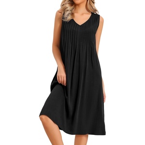 image:imageAllegra K Summer Sleeveless Dress for Womens V Neck Pleated Front Casual 2026 Swing Midi Tank DressesBlack