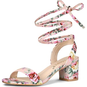 image:imageAllegra K Womens Block Heel Lace Up Sandals  2 38 inches Heel Flower PrintedComfortable Faux Suede perfect for Evening Party Wedding Date NightFloral Pink