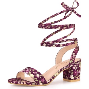 image:imageAllegra K Womens Block Heel Lace Up Sandals  2 38 inches Heel Flower PrintedComfortable Faux Suede perfect for Evening Party Wedding Date NightFuchsia