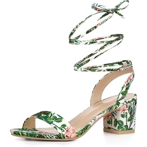 image:imageAllegra K Womens Block Heel Lace Up Sandals  2 38 inches Heel Flower PrintedComfortable Faux Suede perfect for Evening Party Wedding Date NightGreen