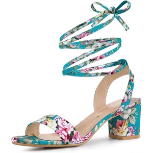 image:imageAllegra K Womens Block Heel Lace Up Sandals  2 38 inches Heel Flower PrintedComfortable Faux Suede perfect for Evening Party Wedding Date NightLake Blue