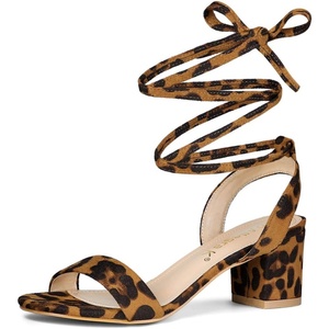 image:imageAllegra K Womens Block Heel Lace Up Sandals  2 38 inches Heel Flower PrintedComfortable Faux Suede perfect for Evening Party Wedding Date NightLeopard Print