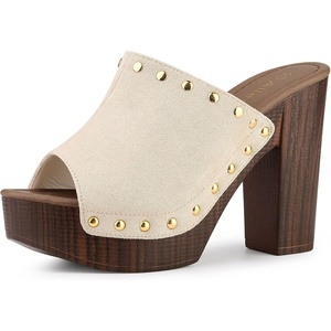 image:imageAllegra K Womens Block Heel Platform Sandals  4 57 inches Heel Slides Slingback Comfortable Faux Suede perfect for Evening Party Wedding Date NightBeige