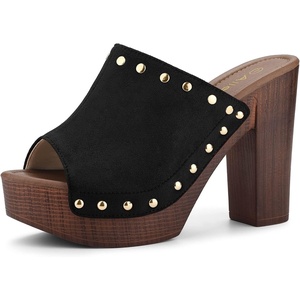 image:imageAllegra K Womens Block Heel Platform Sandals  4 57 inches Heel Slides Slingback Comfortable Faux Suede perfect for Evening Party Wedding Date NightBlack