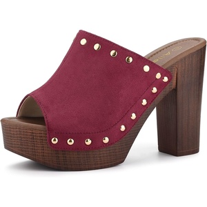 image:imageAllegra K Womens Block Heel Platform Sandals  4 57 inches Heel Slides Slingback Comfortable Faux Suede perfect for Evening Party Wedding Date NightBurgundy