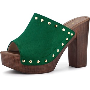 image:imageAllegra K Womens Block Heel Platform Sandals  4 57 inches Heel Slides Slingback Comfortable Faux Suede perfect for Evening Party Wedding Date NightGreen