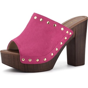 image:imageAllegra K Womens Block Heel Platform Sandals  4 57 inches Heel Slides Slingback Comfortable Faux Suede perfect for Evening Party Wedding Date NightHot Pink