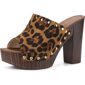 image:imageAllegra K Womens Block Heel Platform Sandals  4 57 inches Heel Slides Slingback Comfortable Faux Suede perfect for Evening Party Wedding Date NightLeopard