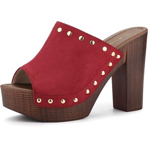 image:imageAllegra K Womens Block Heel Platform Sandals  4 57 inches Heel Slides Slingback Comfortable Faux Suede perfect for Evening Party Wedding Date NightRed