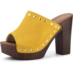 image:imageAllegra K Womens Block Heel Platform Sandals  4 57 inches Heel Slides Slingback Comfortable Faux Suede perfect for Evening Party Wedding Date NightYellow