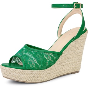 image:imageAllegra K Womens Lace Wedges Ankle Strap Platform Heel Espadrille Wedge Heels SandalsGreen