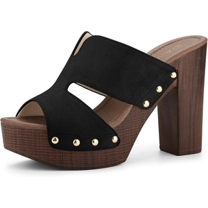 image:imageAllegra K Womens Platform Sandal Block Heel  4 34 inches Heel Slides Slingback Comfortable Faux Suede perfect for Evening Party Wedding Date NightBlack