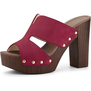 image:imageAllegra K Womens Platform Sandal Block Heel  4 34 inches Heel Slides Slingback Comfortable Faux Suede perfect for Evening Party Wedding Date NightBurgundy