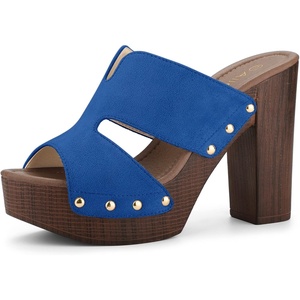 image:imageAllegra K Womens Platform Sandal Block Heel  4 34 inches Heel Slides Slingback Comfortable Faux Suede perfect for Evening Party Wedding Date NightDeep Blue