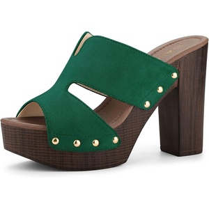 image:imageAllegra K Womens Platform Sandal Block Heel  4 34 inches Heel Slides Slingback Comfortable Faux Suede perfect for Evening Party Wedding Date NightGreen