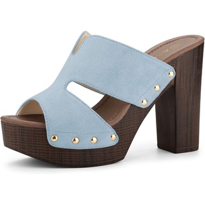 image:imageAllegra K Womens Platform Sandal Block Heel  4 34 inches Heel Slides Slingback Comfortable Faux Suede perfect for Evening Party Wedding Date NightSky Blue