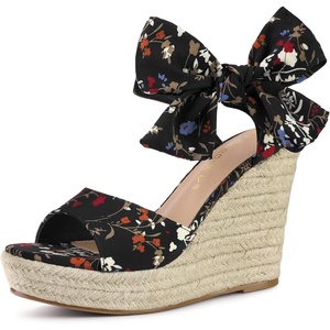 image:imageAllegra K Womens Platform Sandal Wedge Heels  4 12 inches Heel Espadrille Bow Comfortable Fabric perfect for Evening Party Wedding Date NightBlack