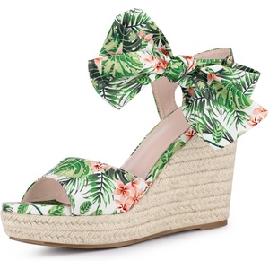 image:imageAllegra K Womens Platform Sandal Wedge Heels  4 12 inches Heel Espadrille Bow Comfortable Fabric perfect for Evening Party Wedding Date NightGreen