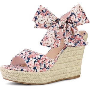 image:imageAllegra K Womens Platform Sandal Wedge Heels  4 12 inches Heel Espadrille Bow Comfortable Fabric perfect for Evening Party Wedding Date NightPink