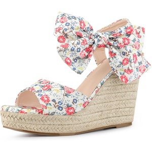 image:imageAllegra K Womens Platform Sandal Wedge Heels  4 12 inches Heel Espadrille Bow Comfortable Fabric perfect for Evening Party Wedding Date NightRed