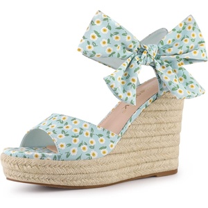 image:imageAllegra K Womens Platform Sandal Wedge Heels  4 12 inches Heel Espadrille Bow Comfortable Fabric perfect for Evening Party Wedding Date NightSky Blue
