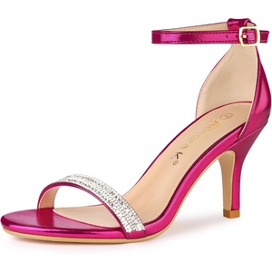 image:imageAllegra K Womens Rhinestone Sandals Stiletto Heels  3 18 inches Heel Ankle Strap Comfortable Faux Leather perfect for Evening Party Wedding Date NightHot Pink
