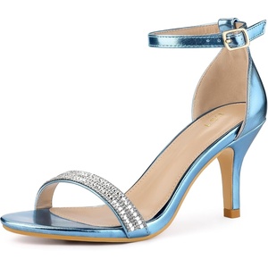 image:imageAllegra K Womens Rhinestone Sandals Stiletto Heels  3 18 inches Heel Ankle Strap Comfortable Faux Leather perfect for Evening Party Wedding Date NightBlue